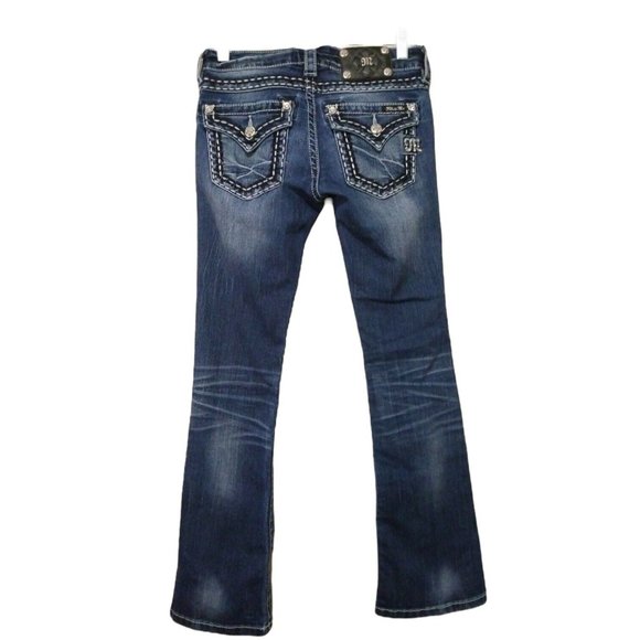 Miss Me Womens Mid-Rise Bootcut Flare Rhinestone Embellished Bling Blue Jeans 26 - Picture 3 of 12